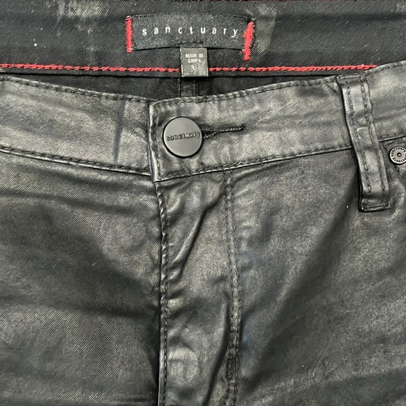 Sanctuary Leather Look Moto Jeans - Picture 7 of 10